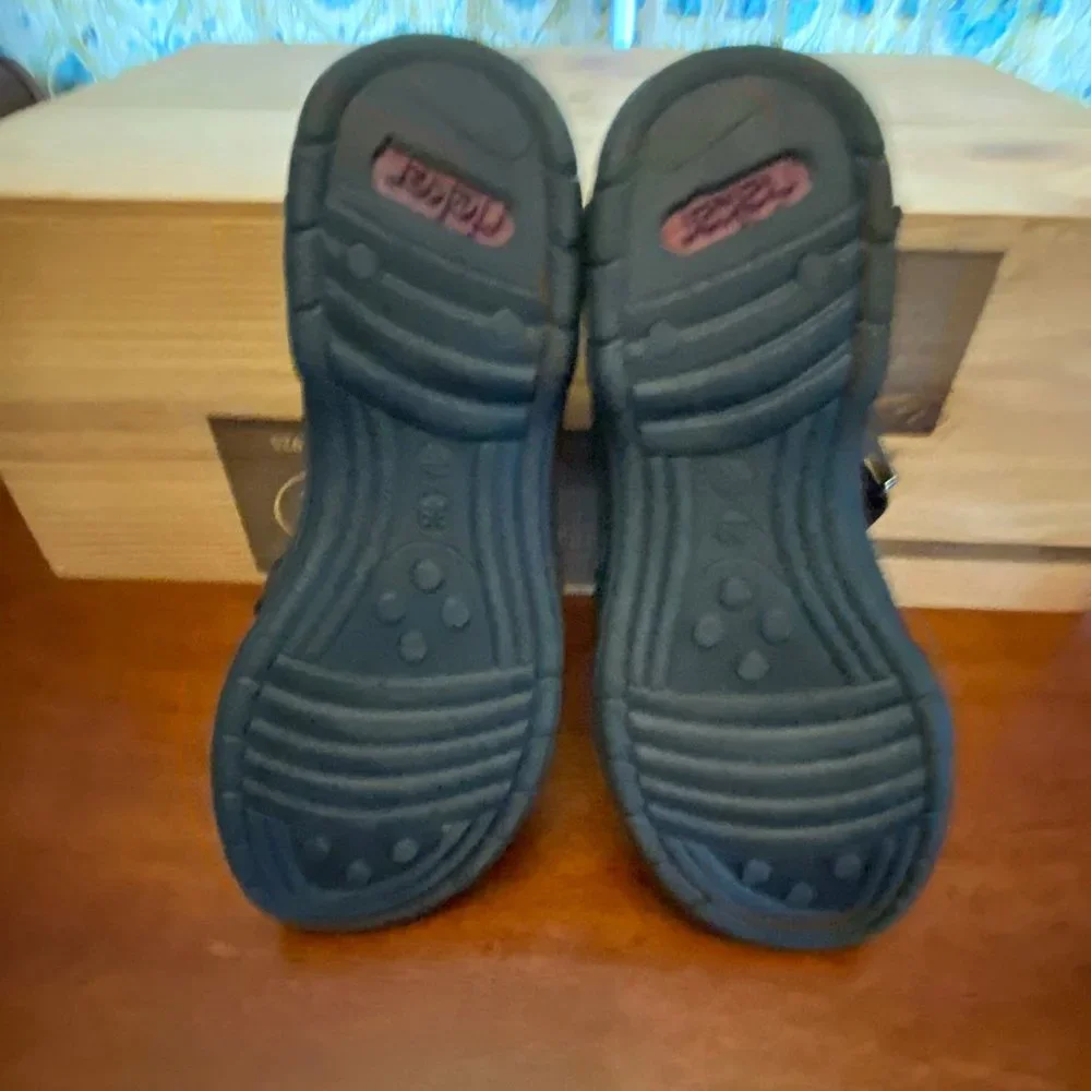 Rieker Women's Black Leather Adjustable Strap Sandals - Picture 11 of 16